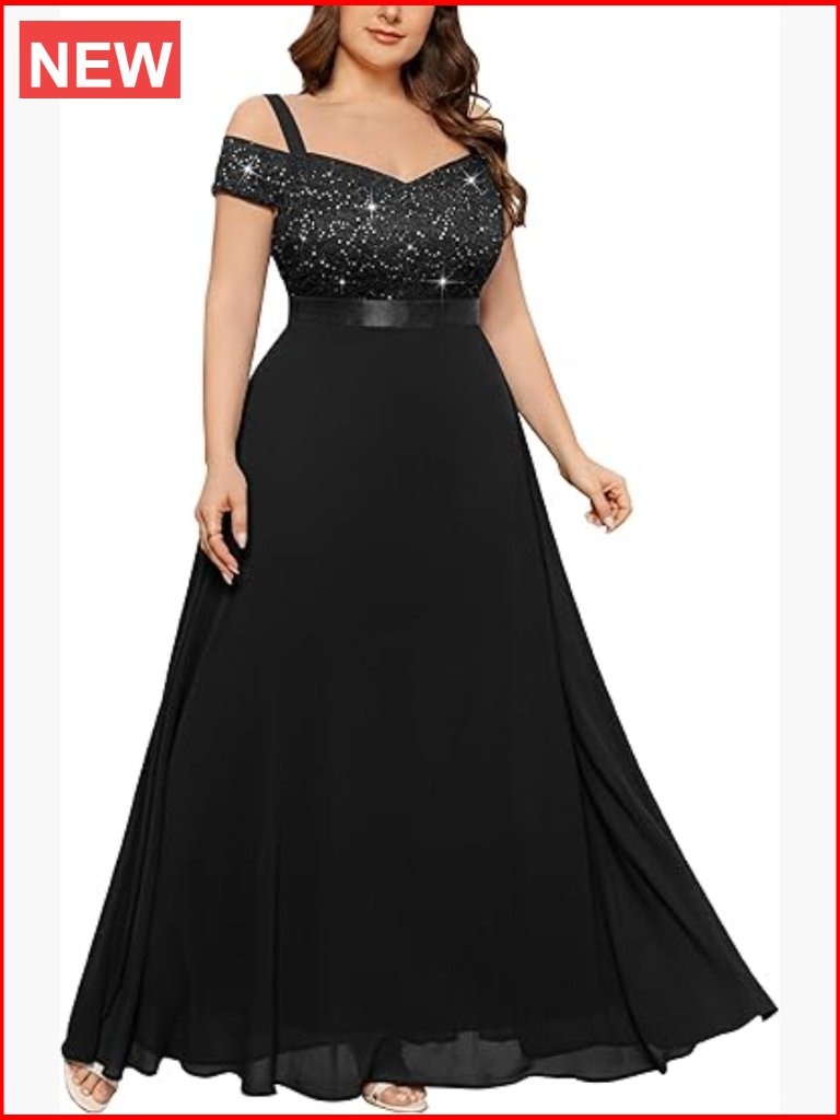 Plus Size Off Shoulder Sequin Lace Chiffon Prom Dress